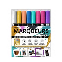 Marqueurs - Encre acrylique - 8 couleurs métalliques - Pointe ronde 3mm - Tous supports