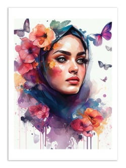 Affiche 50 x 70 cm -  Watercolor floral arabian woman V2 - Chromatic fusion studio
