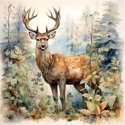 4 serviettes en papier découpage collage 33 cm BICHE DANS LA FORET ASS 112