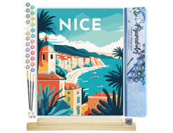 Peinture par Numéro Figured'Art - Affiche Vintage Nice - Kit de Loisir Créatif DIY Numéro d'Art Complet - 40x50cm toile roulée + châssis en bois à monter