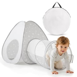 Tente Tunnel Enfant Pop-Up 2 en 1 Tipi Triangle Labyrinthe Dim 170x80cm Gris