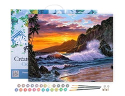 Peinture par Numéro Figured'Art avec Cadre - Falaise et Vagues - Kit de Loisir Créatif DIY Numéro d'Art Complet - 40x50cm toile tendue sur châssis