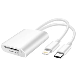 LinQ Lecteur Carte SD / Micro-SD vers USB-C / Lightning 480Mbps Blanc