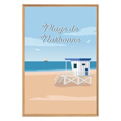 Tableau mural encadré illustration plage Narbonne 65x97 cm