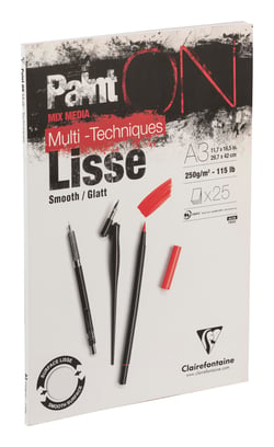 Bloc A3 Paint On Surface Lisse - 25 feuilles - 250g - Clairefontaine