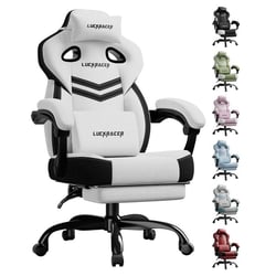 Chaise gaming ergonomique LUCKRACER - Tissu - Blanc