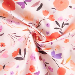 Tissu Coton imprimé digital Arty Fleurs Fisal sur fond Rose pâle