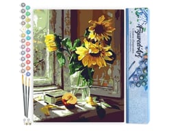 Peinture par Numéro Figured'Art - Tournesols et Pomme devant la Fenêtre - Kit de Loisir Créatif DIY Numéro d'Art - 40x50cm sans châssis en bois