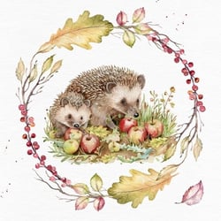 Lot de 4 serviettes en papier découpage collage 33 cm HERISSON FRUITS A 1004