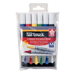 Lot de 6 marqueurs permanents Sakura Pen-Touch - Pointe moyenne - Couleurs assorties