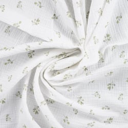 Tissu Double gaze de Coton Eucalyptus sur fond Blanc cassé