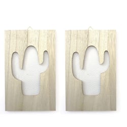 2 tableaux en bois grillage cactus 15 x 24 cm