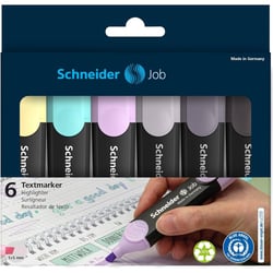 Surligneurs - 6 couleurs pastels - Pointe biseautée - Schneider Job - Scolaire - Bureau