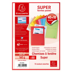 Paquet de 40 + 10 chemises à fenêtre SUPER 160g/m2 - 22x31cm - Couleurs assorties - x 8 - Exacompta