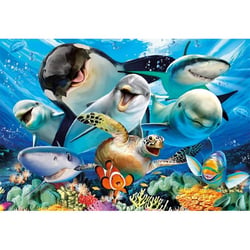 Puzzle selfie sous l'eau : orque requins et dauphins 500 pieces - collection animaux de la mer - educa - 17647