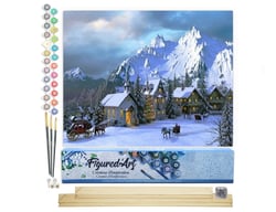 Peinture par Numéro Figured'Art - Noël dans les Alpes - Kit de Loisir Créatif DIY Numéro d'Art Complet - 40x50cm toile roulée + châssis en bois à monter