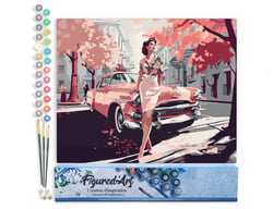 Peinture par Numéro Figured'Art - Femme et voiture classique rose - Kit de Loisir Créatif DIY Numéro d'Art Complet - 40x50cm sans châssis en bois