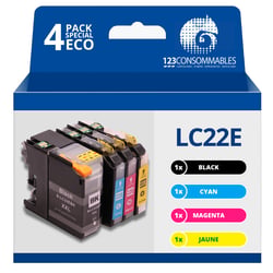 123CONSOMMABLES - LC-22E - Pack 4 cartouches compatibles avec BROTHER MFC-J5920DW LC22E (1 Noir / 1 Cyan / 1 Magenta / 1 Jaune) - 123CONSOMMABLES