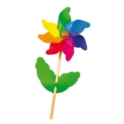 Moulin a vent fleur arc en ciel 20 cm multicolore - jeu de plein air, decoration jardin