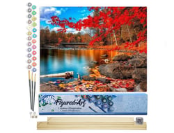 Peinture par Numéro Figured'Art - Rivière et Forêt d'Automne - Kit de Loisir Créatif DIY Numéro d'Art Complet - 40x50cm toile roulée + châssis en bois à monter