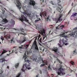 Tissu Ecovero Noémie fleurs aquarelles Roses sur fond Blanc cassé