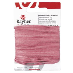 Cordon en coton, ciré, rose foncé, 1mm, 20 m