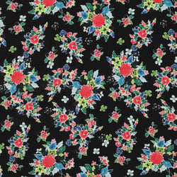 Tissu Ecovero fleurs Noctaflor rouges sur fond Noir profond - Au mètre
