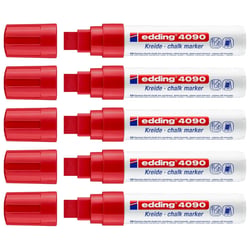 5 Marqueurs craie liquide pointe biseautée 4-15 mm - EDDING - Rouge - Lot de 5