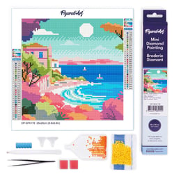 Mini Diamond Painting Broderie Diamant Figured’Art 25x25cm toile entière roulée avec diamants ronds - Riviera Française Colorée