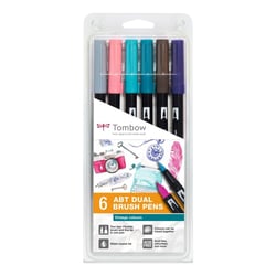 Lot de 6 feutres double pointe pinceau et fine 0,8 mm - TOMBOW - Couleurs vintage