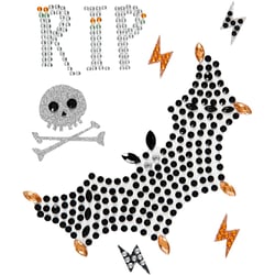 Autocollants pierres de strass, RIP et chauve souris, feuille 14x17 cm, 1 flles