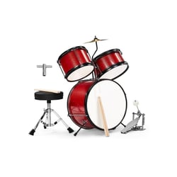 LALAHO - Batterie enfant complète - Kit 3 pièces - Rouge - Tabouret et baguettes