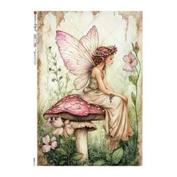1 feuille de papier de riz 22.5 x 32 cm découpage collage Paper Designs FEE CHAMPIGNON FLEUR FORET 0126