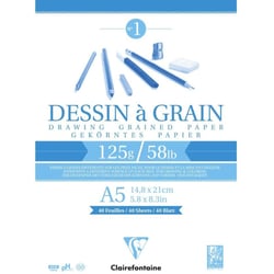 Bloc Dessin A Grain Colle A5 - 125G - 40 Feuilles - Clairefontaine