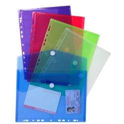 Sachet de 5 pochettes-enveloppes perforées polypropylène - A4 - Couleurs assorties - x 10 - Exacompta