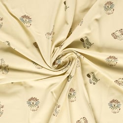 Tissu Jersey Coton imprimé Animaux du zoo sur fond Beige