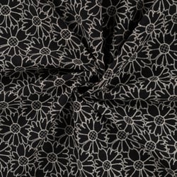 Tissu Coton brodé imprimé Fleurs sur fond Noir