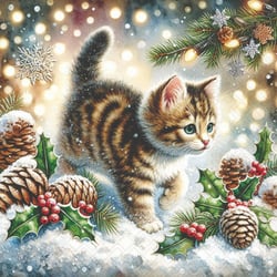 Lot de 4 serviettes en papier découpage collage 33 cm CHATON DE NOEL N 707