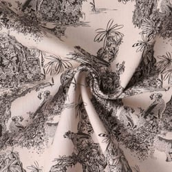 Tissu Toile de Coton aspect lin Jungle black&white sur fond Naturel