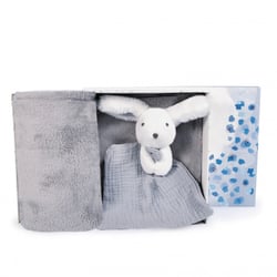 Coffret cadeau naissance plaid et Doudou Lapin Happy Glossy - 70 x 100 cm - doudou et compagnie