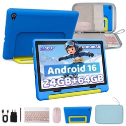 Tablette tactile 10.1" pour enfants - KOTSREN - Android 16 - 24 Go RAM - 64 Go - 5G WiFi - Contrôle Parental - Bleu