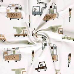 Tissu Sweat léger French Terry Noa cars sur fond Ecru
