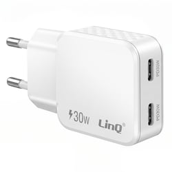 LinQ Chargeur Secteur Universel Double Port USB-C 30W Charge Rapide Blanc