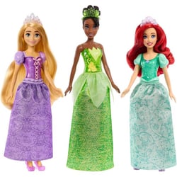 Coffret 3 poupees disney princesse : ariel raiponce tiana + 2 accessoires - poupee mannequin 30 cm - mattel