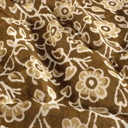 Tissu  Voile de Coton Batik Fleurs Kencana sur fond Bronze