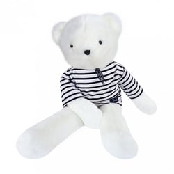 Ours en peluche Bulle blanc avec marinière 80 cm - Maïlou Tradition