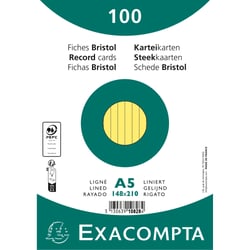 Paquet 100 fiches sous film - bristol ligné non perforé 148x210mm - Jaune - x 10 - Exacompta