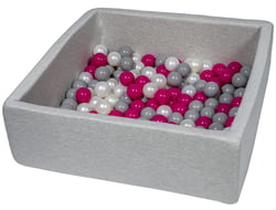 Piscine à balles pour enfant, 90x90 cm, Aire de jeu + 150 balles perle, rose, gris - Velinda