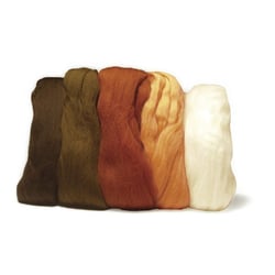 Laine cardée Mérino, extra fine, Teintes brunes, 18 mic, 5  couleurs à 10g