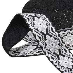 Sangle ethnique 38mm noir blanc au mètre